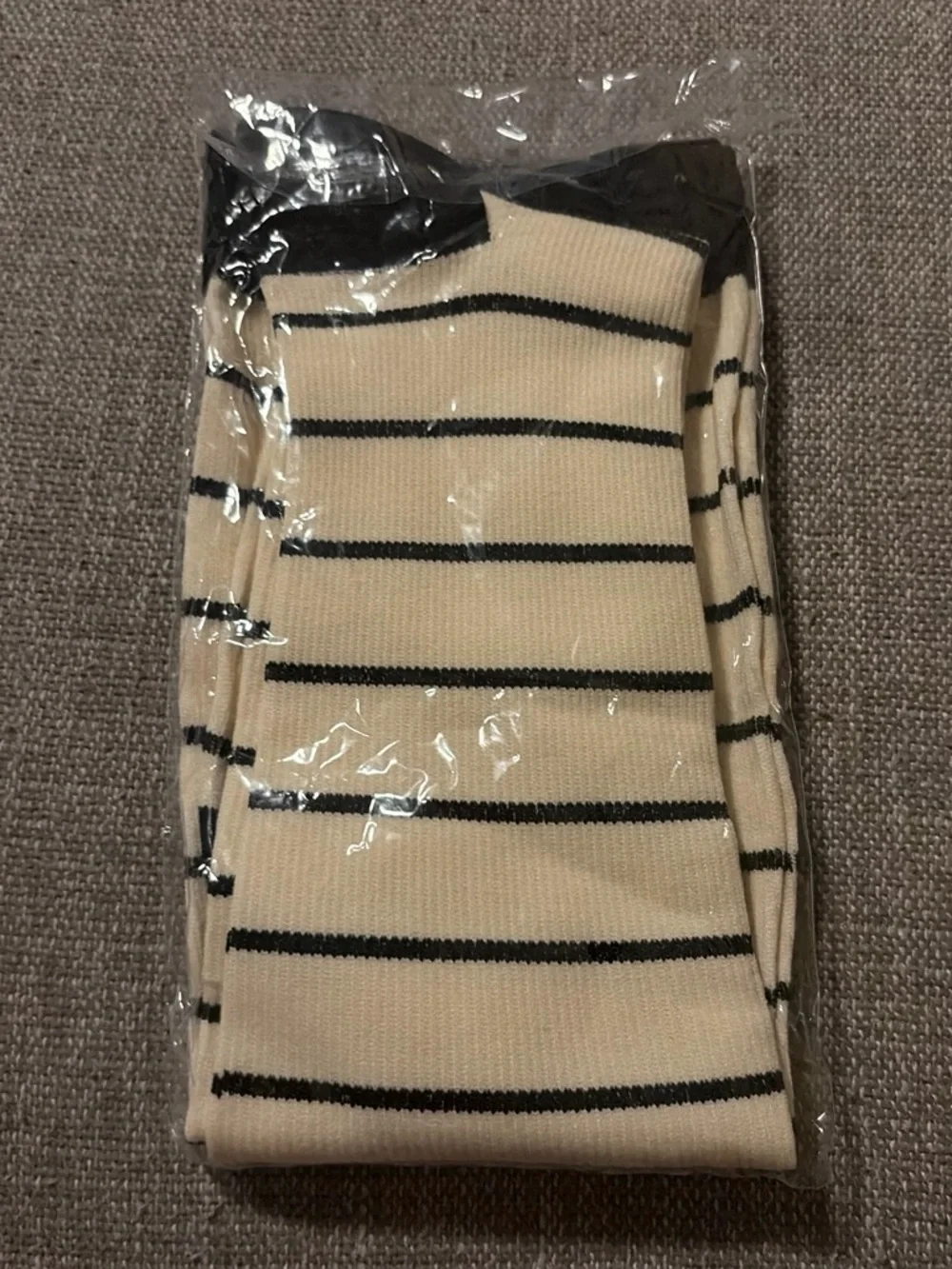 Womens Cream & Black Striped Socks - L/XL